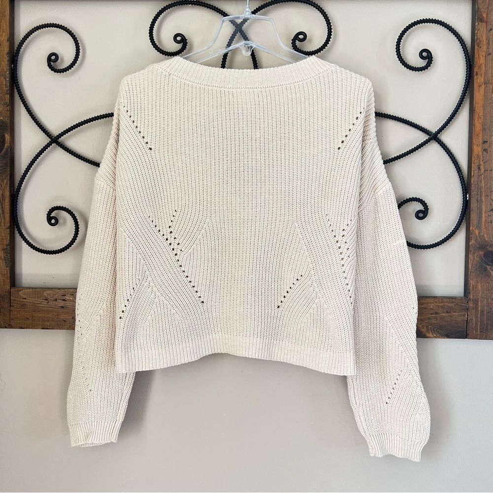 Ivy & Main Cream Pointelle Knit Cropped Cardigan Sweater Soft Girl Boho Chic XL - Picture 5 of 13